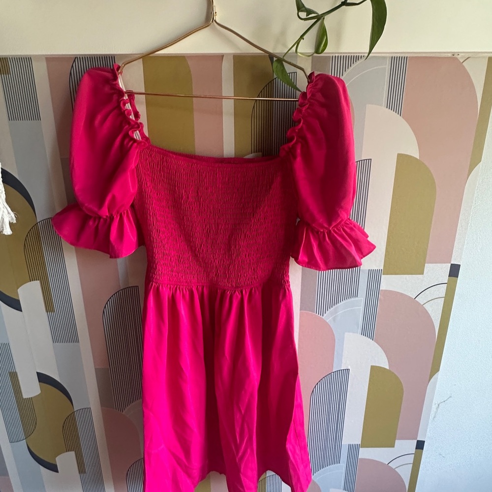 Vibrant Pink Puff Sleeve Dress